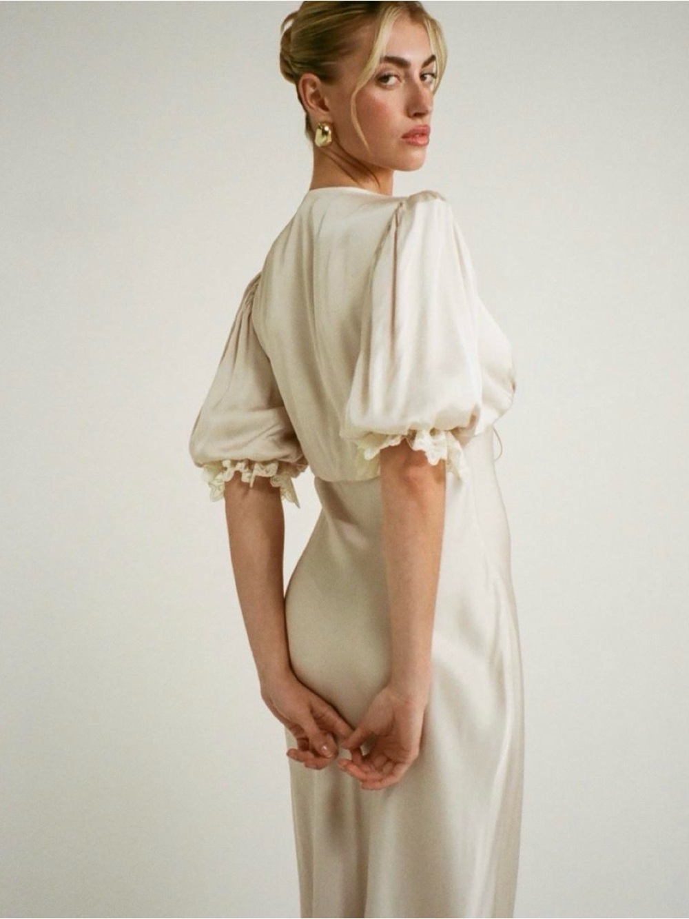 Rumored Lace-Trim Puff Sleeve Maxi Dress in Blush - Picture 2 of 2